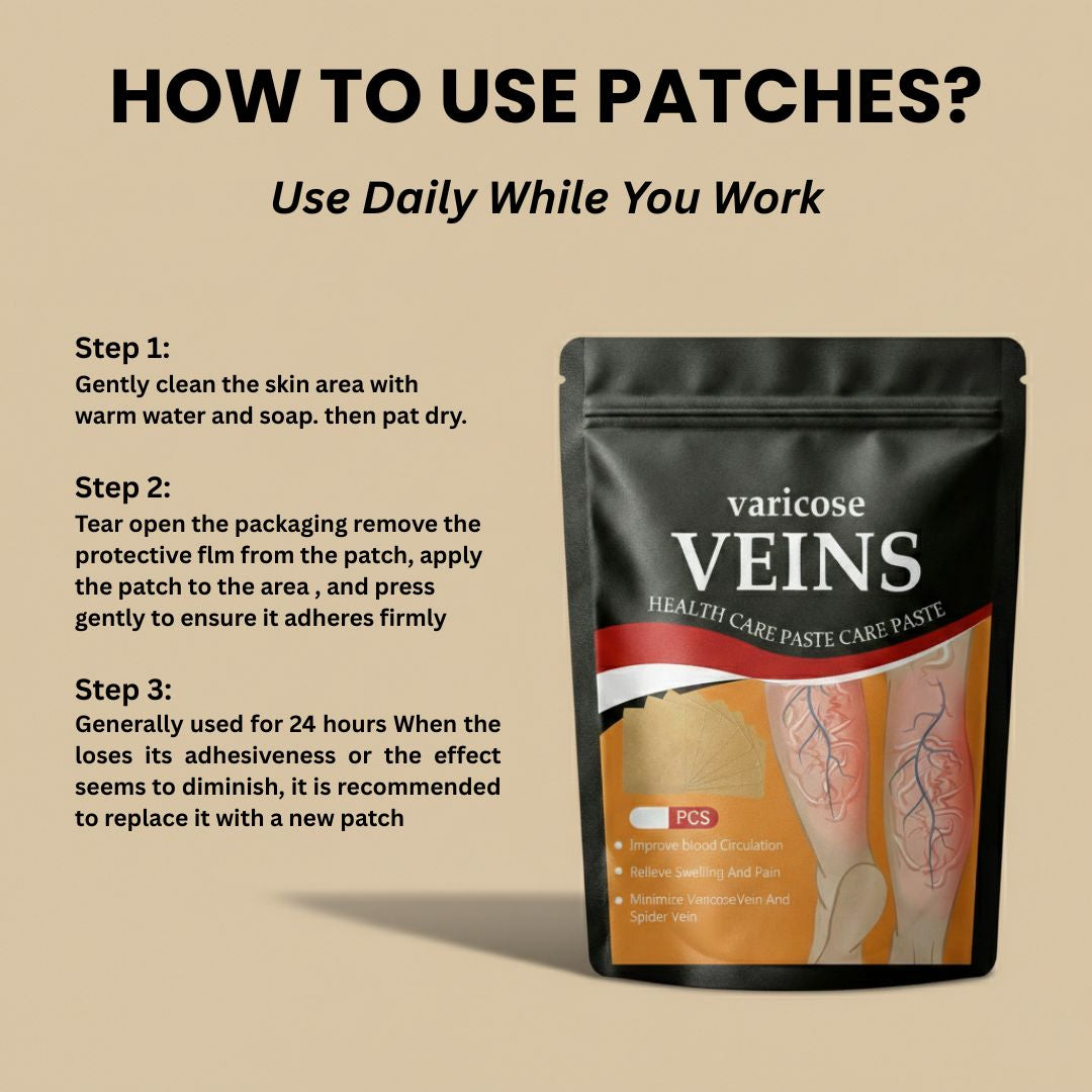 Spider & Varicose Vein Patches | Natural Herbal Therapy for Swelling, Fatigue & Vein Health (Buy 1 Get 1 Free)