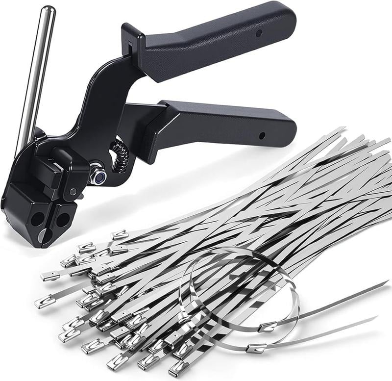 🔥Stainless Steel Cable Tie Gun with Metal Zip Ties (Buy 1 Get 1 Free)